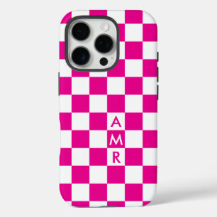 Monogram Hot Pink White Chequered Pattern iPhone 16 Pro Case