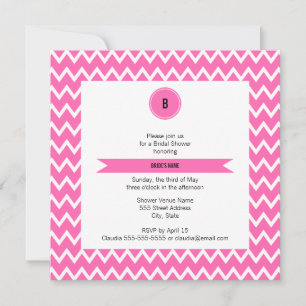 Monogram Hot Pink Zigzag Pattern Bridal Shower Invitation