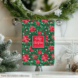 Monogram hot red magenta green preppy Christmas  Bath Towel Set