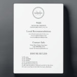 Monogram Hotel Guest Wifi and rules hospitality  Plaque<br><div class="desc">Elevate the guest experience at your hotel or hospitality establishment with our Monogram Hotel Guest Wifi and Rules Hospitality Plaque. This customisable plaque serves as a quick reference guide for your guests, providing essential information such as the internet wifi network and password, local recommendations, contact information, and house rules. Designed...</div>