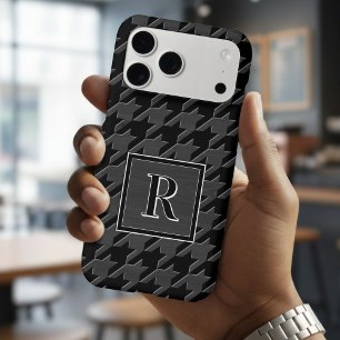 Monogram Houndstooth Pattern Black & Grey Wood