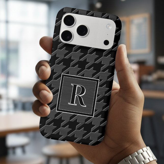 Monogram Houndstooth Pattern Black & Grey Wood (Creator Uploaded)