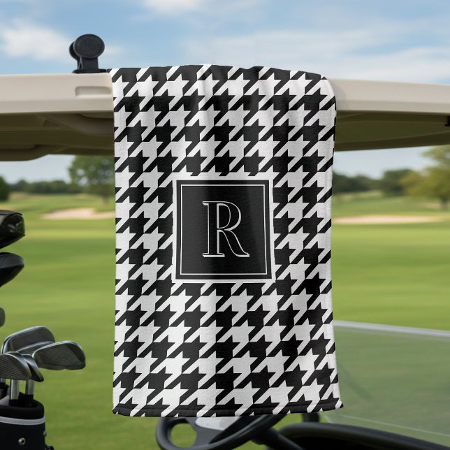 Monogram Houndstooth Pattern Black & White Golf Towel (Monogram Houndstooth Pattern Black & White Golf Towel
)