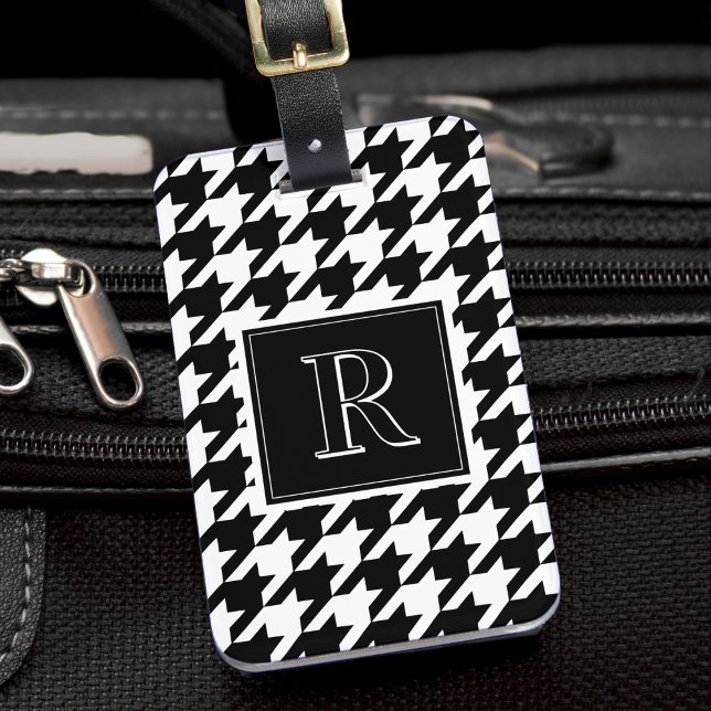 Monogram Houndstooth Pattern Black & White Luggage Tag (Monogram Houndstooth Pattern Black & White Luggage Tag
)