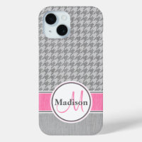 Monogram Houndstooth Pattern Grey and Pink