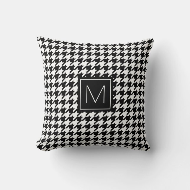 Monogram Houndstooth Pattern in Black and White Cushion (Front)