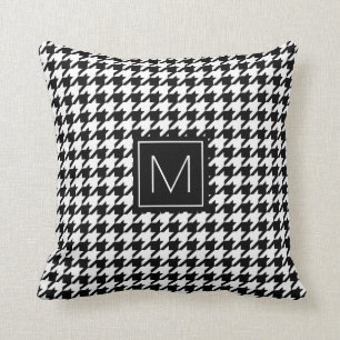 Monogram Houndstooth Pattern in Black and White Cushion