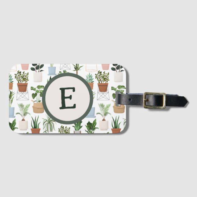 Monogram Houseplants Botanical Leaves Luggage Tag (Front Horizontal)