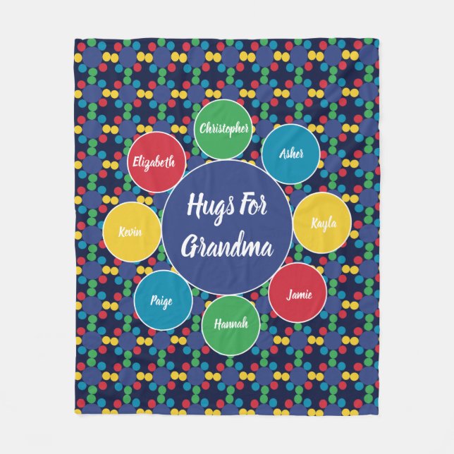Monogram Hugs For Grandma - Grandchildren Family Fleece Blanket (Front)