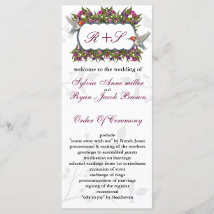 MONOGRAM humming birds Wedding program Programme