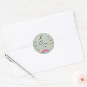Monogram Hummingbird Classic Round Sticker