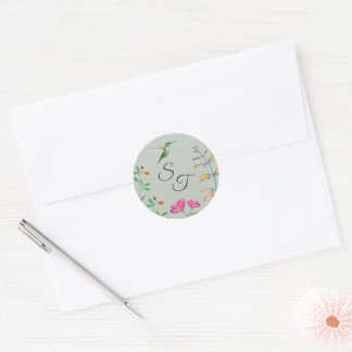 Monogram Hummingbird Classic Round Sticker