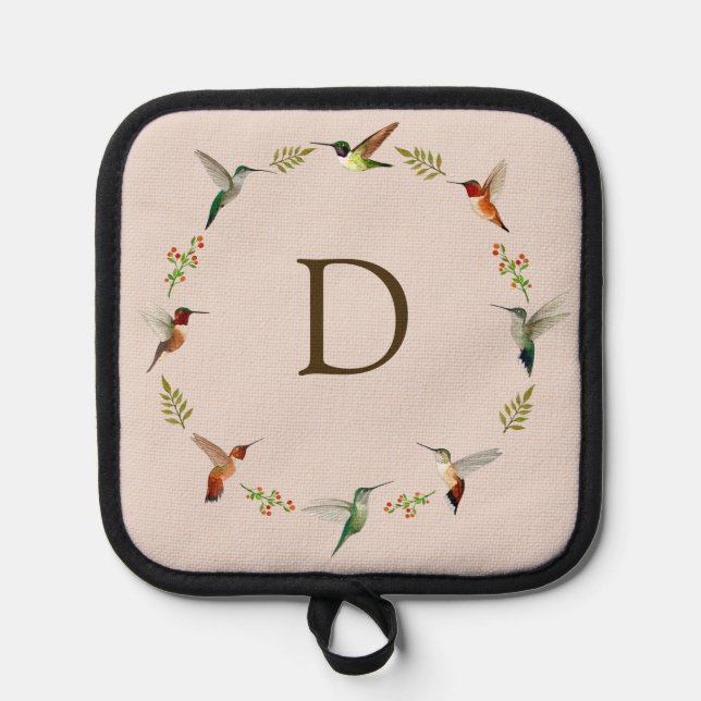 Monogram Hummingbird Pot Holder (Front)