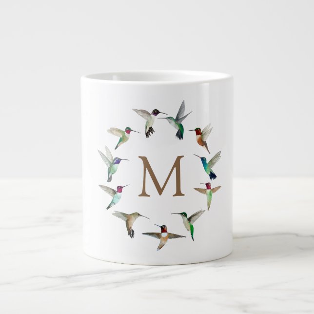 Monogram Hummingbirds Large Coffee Mug (Front)
