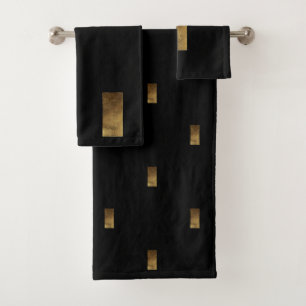 Monogram I Black and Gold Look Elegant Typography Bath Towel Set