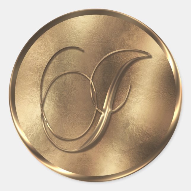 Monogram I Bronze Wedding Invitation Holiday Classic Round Sticker (Front)