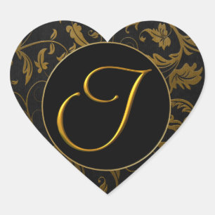 Monogram I Gold and Black Damask Wedding Seal