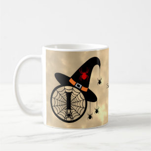 Monogram I Halloween Sky Witch Spiders Name Coffee Mug