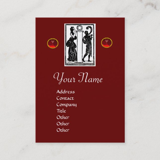 Monogram i Letter,Antique Figures Red Black White Business Card (Front)