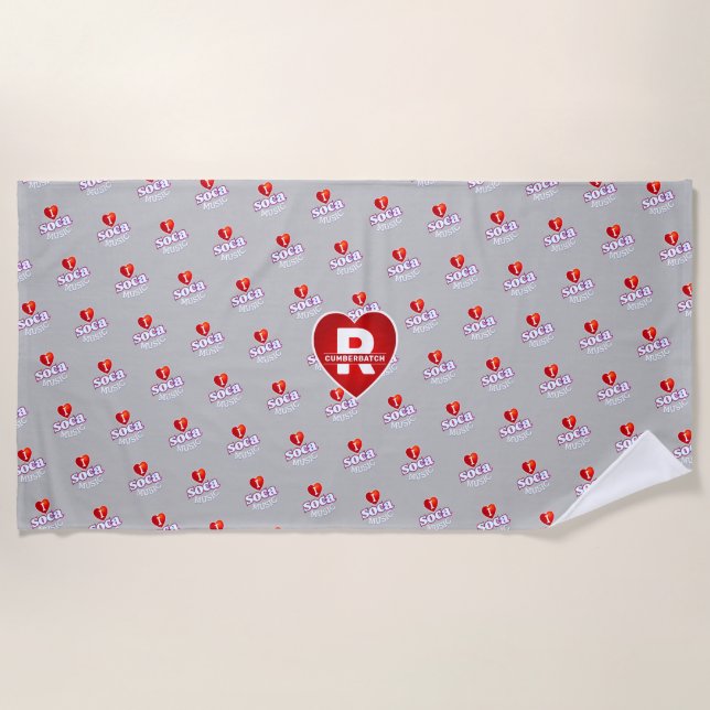 MONOGRAM I  LOVE SOCA on GREY Beach Towel (Front)