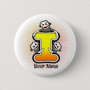 Monogram I Sock Monkey  6 Cm Round Badge