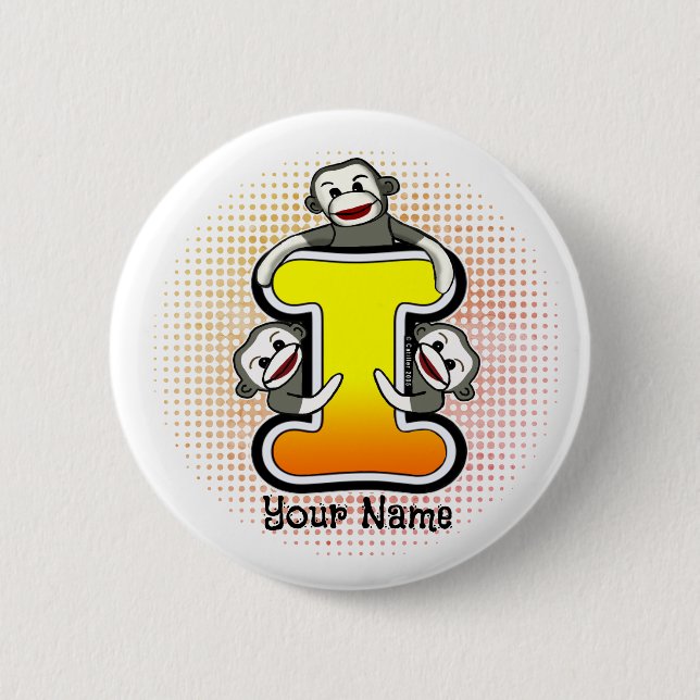 Monogram I Sock Monkey  6 Cm Round Badge (Front)