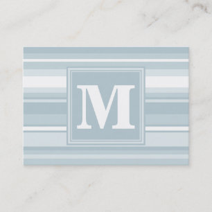 Monogram ice blue stripes business card