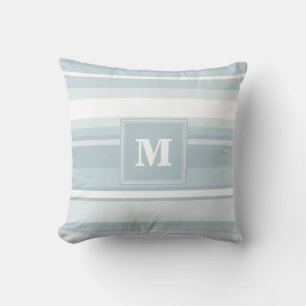 Monogram ice blue stripes cushion
