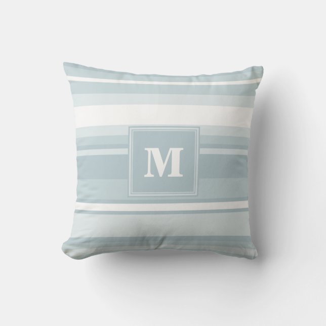 Monogram ice blue stripes cushion (Front)