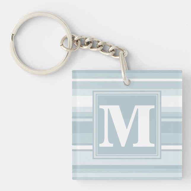 Monogram ice blue stripes key ring (Front)