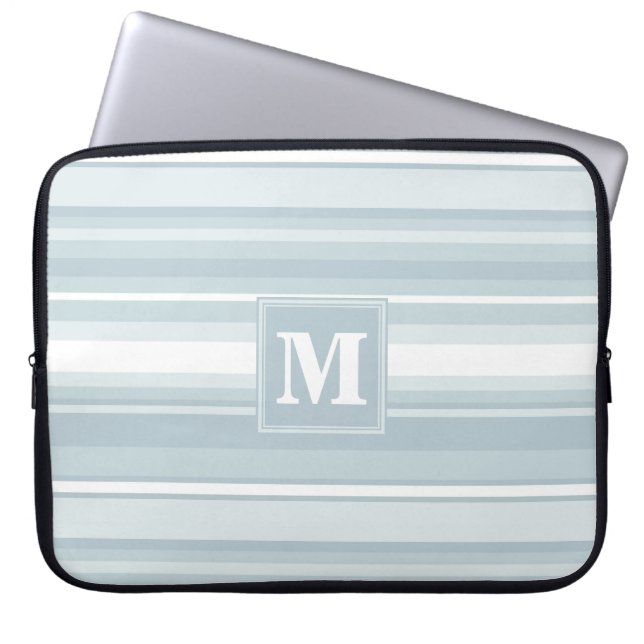 Monogram ice blue stripes laptop sleeve (Front)