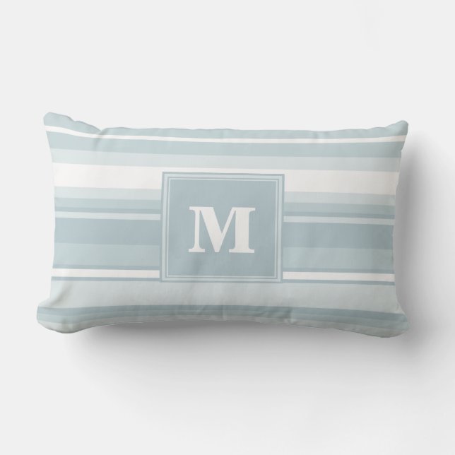 Monogram ice blue stripes lumbar cushion (Front)