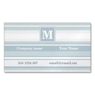 Monogram ice blue stripes magnetic business card