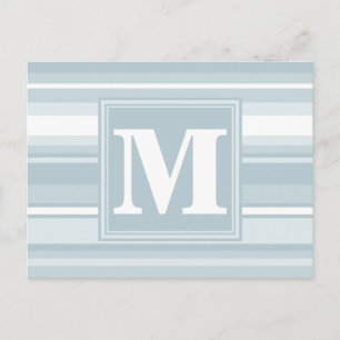 Monogram ice blue stripes postcard