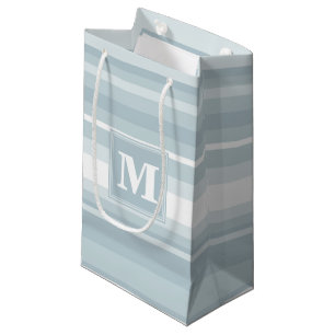 Monogram ice blue stripes small gift bag