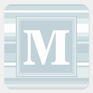 Monogram ice blue stripes square sticker
