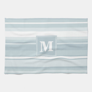 Monogram ice blue stripes tea towel