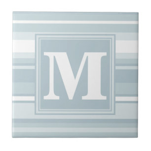 Monogram ice blue stripes tile