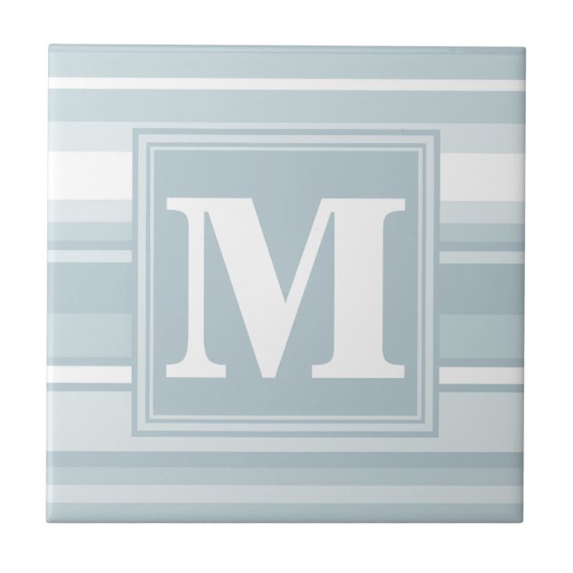 Monogram ice blue stripes tile (Front)