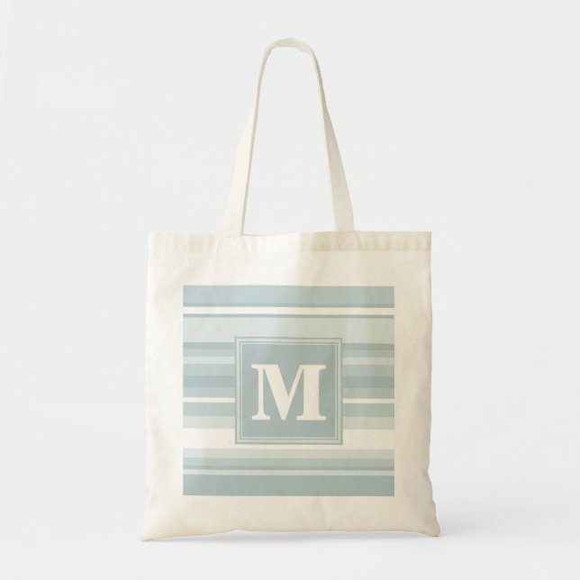 Monogram ice blue stripes tote bag (Front)