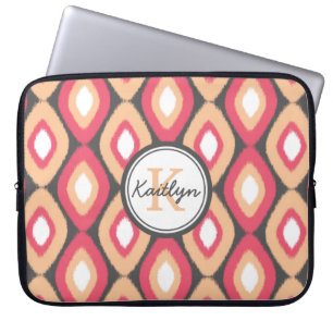 Monogram Ikat Diamonds Pattern Pink Grey Laptop Sleeve