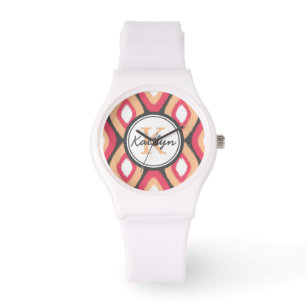 Monogram Ikat Diamonds Pattern Pink Grey Watch