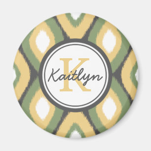 Monogram Ikat Diamonds Pattern Sage Yellow Magnet