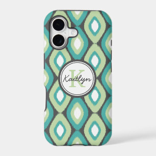 Monogram Ikat Diamonds Pattern Teal Mint
