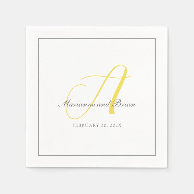 Monogram Illuminating Yellow, and Grey with White Napkin (Front)