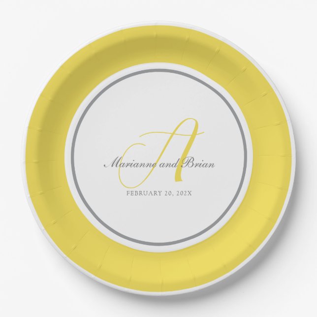 Monogram Illuminating Yellow, and Grey with White Paper Plate (Front)
