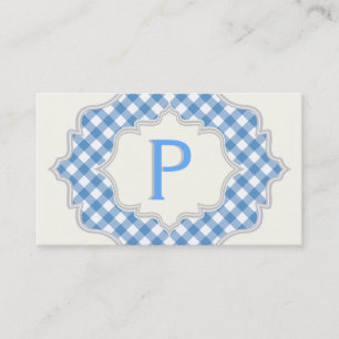 Monogram in a frame with blue, white gingham business card