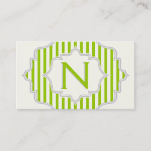 Monogram in a frame with green, white stripes business card