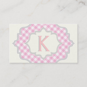 Monogram in a frame with pink, white gingham business card