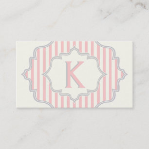 Monogram in a frame with pink, white stripes business card